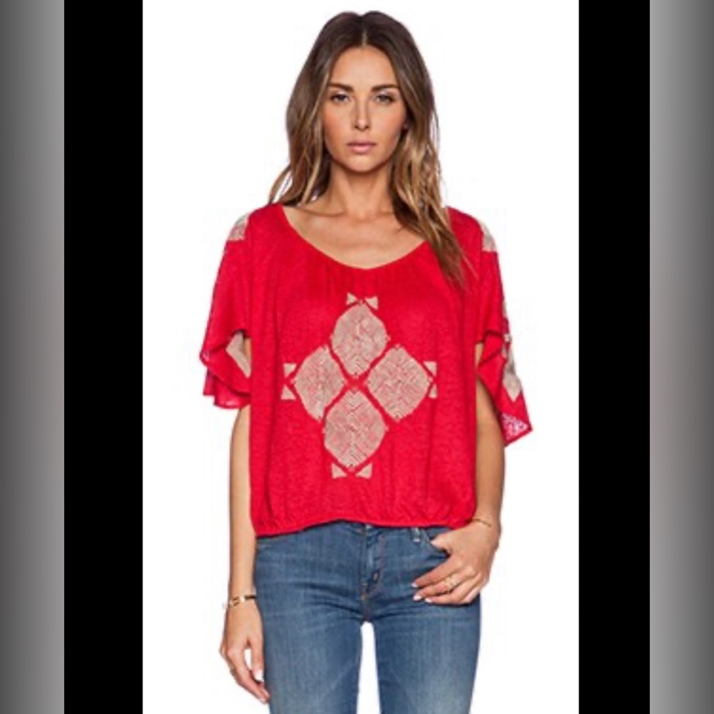 Free‎ People Ponce de Leon Top in Red Combo Size Small